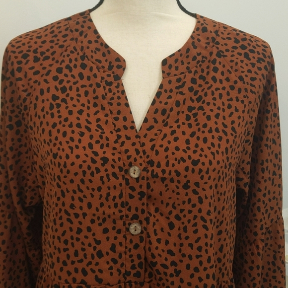 NWOT Casual Long Sleeve Loose V-Neck Swing Mini Dress - Size M - Picture 3 of 12